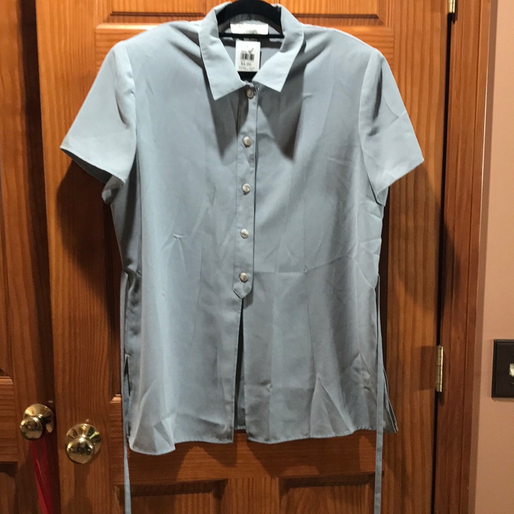 Gray Blouse with tie.